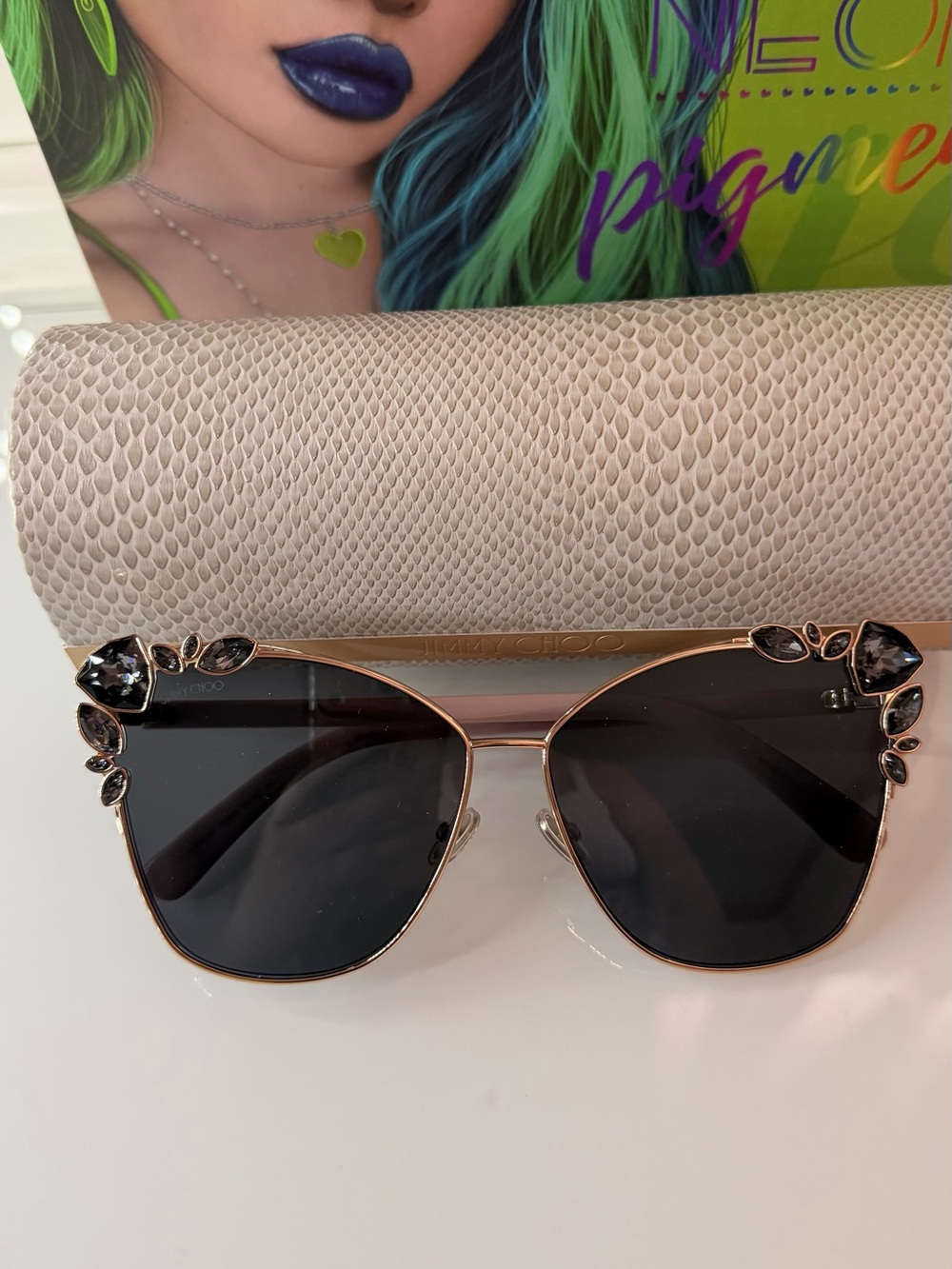 Jimmy Choo Kyla Rose Gold Embellished Cat Eye Sunglasses